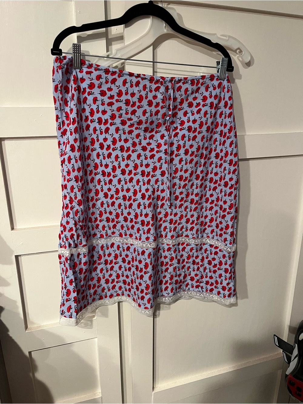 ROUJE x J Crew Light Blue Red Floral Lace-Trim Skirt